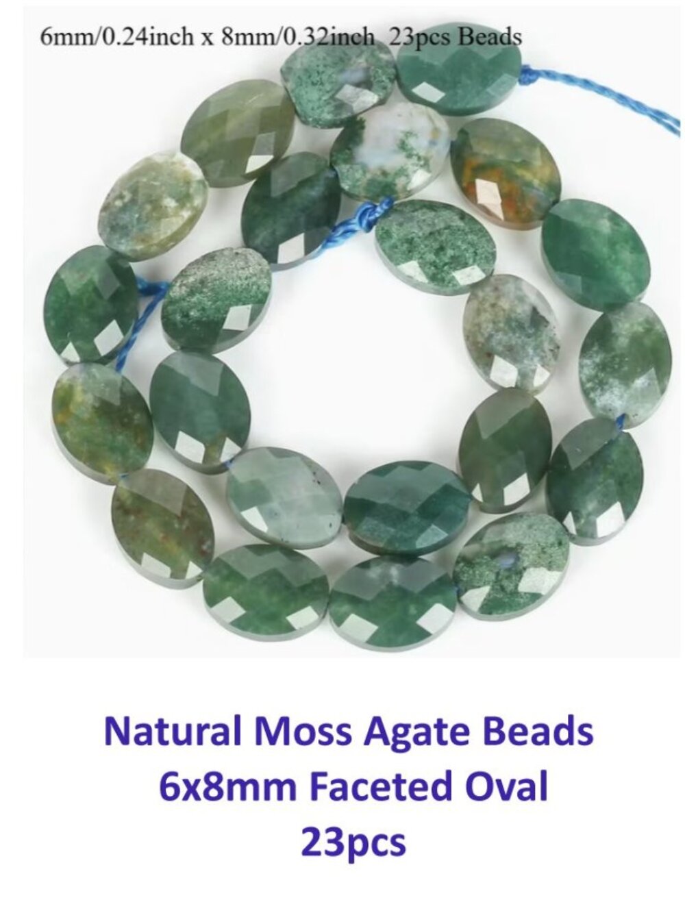 Natural Moss Agate Beads 6x8mm Faceted Oval 23pcs